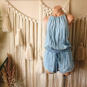 Bella Dahl Tencel Romper with Frayed Hem Shorts